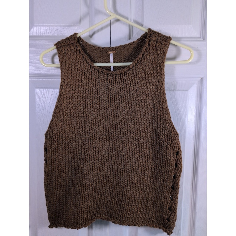 Free People Opal Knit Tank Top Brown Sleeveless Rolled Neck Sweater Vest Size S